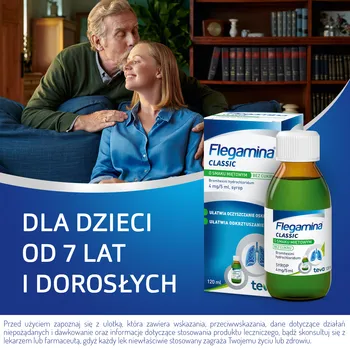 Flegamina, 4 mg/5 ml, syrop o smaku miętowym, bez cukru, 120 ml