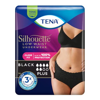 Tena Silhouette Plus, majtki chłonne, Black, rozmiar M, 12 szt.