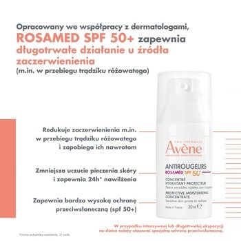 Avene Eau Thermale Antirougeurs Rosamed, koncentrat nawilżający SPF 50+, 30 ml