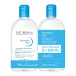 Bioderma Hydrabio H2O, nawilżający płyn micelarny do oczyszczania twarzy i zmywania makijażu, 500 ml x 2