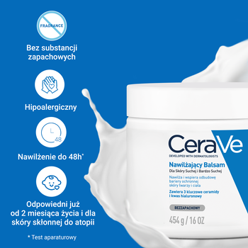 CeraVe, nawilżający balsam do twarzy i ciała z ceramidami do skóry suchej i bardzo suchej, 454 g