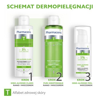 Pharmaceris T Sebo-Almond Peel 5%, krem z 5% kwasem migdałowym, na noc, I stopień złuszczania, 50 ml