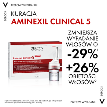 Vichy Dercos Aminexil Clinical 5, kuracja przeciw wypadaniu włosów dla kobiet, 6 ml, 21 ampułek