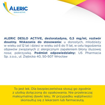 Aleric Deslo Active 0,5 mg/ml, syrop 60ml, na alergię i katar sienny dla dzieci
