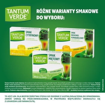Tantum Verde smak cytrynowy, 3 mg, pastylki twarde, 20 szt.