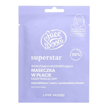 Bielenda FaceBoom Superstar, witalizująco-rozświetlająca maseczka w płacie, 1 szt.