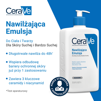 CeraVe, nawilżająca emulsja dla skóry suchej i bardzo suchej, 1 l