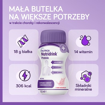Nutridrink Protein, rześki smak czerwonych owoców, płyn, 4 x 125 ml