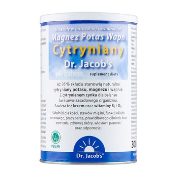 Dr Jacob`s Medical, Magnez Potas Wapń Cytryniany, proszek, 300 g