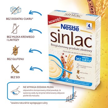 Nestle Sinlac, bezglutenowy produkt zbożowy, bez dodatku cukru, dla niemowląt po 4 miesiącu, 300 g