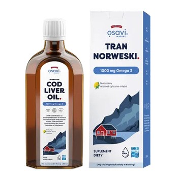 Osavi, Tran norweski 1000 mg Omega 3, olej, smak cytryna-mięta, 250 ml