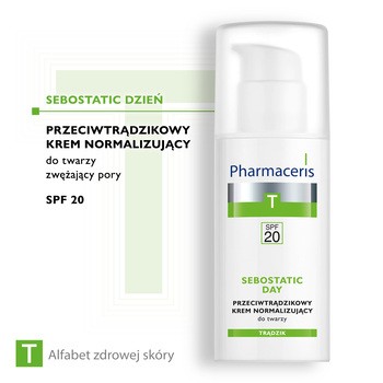 Pharmaceris T Sebostatic Dzień, przeciwtrądzikowy krem normalizujący, zwężający pory, SPF 20, 50 ml