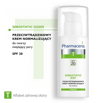 Pharmaceris T Sebostatic Dzień, przeciwtrądzikowy krem normalizujący, zwężający pory, SPF 20, 50 ml