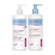 Zestaw Dexeryl, mleczko odżywcze, 500 ml + krem pod prysznic, 500 ml