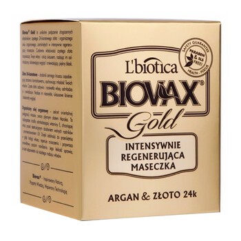 Biovax Glamour Gold, Argan & Złoto 24K, intensywnie regenerująca maseczka do włosów, 125 ml