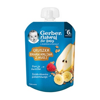 Gerber Deserek Gruszka banan malina z musli, tubka, 6 m+, 80 g