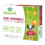 Naturell Cynk + Witamina C dla dzieci, tabletki do rozgryzania i żucia, smak pomarańczowy, 60 szt.