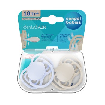 Canpol Babies, smoczek silikonowy DentalAir 18+ symetryczny, niebieski, 2 szt.