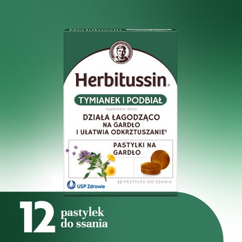 Herbitussin Tymianek i Podbiał, pastylki do ssania, 12 szt.