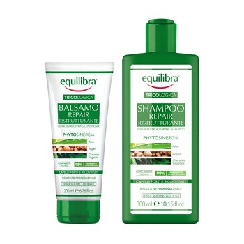 Zestaw Equilibra Tricologica, naprawcza odżywka restrukturyzująca, 200 ml + naprawczy szampon restrukturyzujący, 300 ml