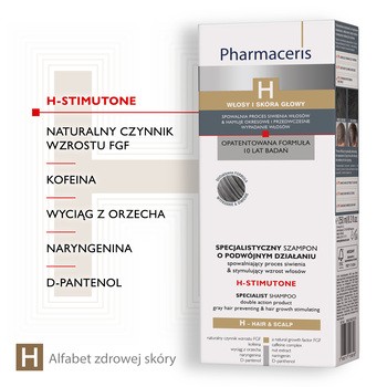 Pharmaceris H-Stimutone, specjalistyczny szampon spowalniający proces siwienia i stymulujący wzrost włosów, 250 ml