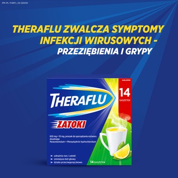 Theraflu Zatoki, 650 mg+10 mg, proszek do sporządzenia roztworu doustnego, 14 saszetek