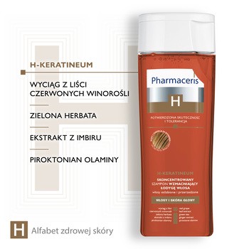 Pharmaceris H Keratineum, skoncentrowany szampon wzmacniający łodygę włosa, włosy osłabione i przerzedzone, 250 ml
