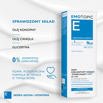 Emotopic Med+, krem emolientowy kojąco-zmiękczający do ciała, 200 ml