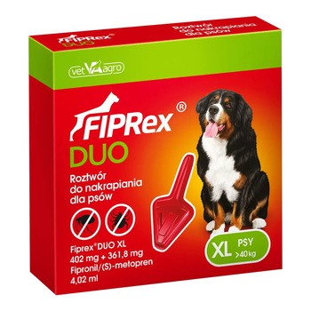 Fiprex DUO XL 402 mg + 361,8 mg, rozwtór do nakrapiania dla psów powyżej 40 kg, 4,02 ml