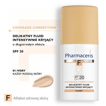 Pharmaceris F, delikatny fluid intensywnie kryjący, Ivory 01, SPF 20, 30 ml