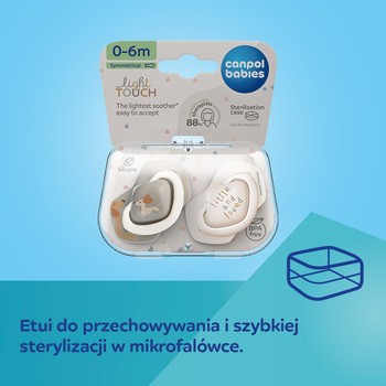 Canpol Babies, Smoczek silikonowy Light Touch 0-6 m sumetryczny, dogs, 2 szt.