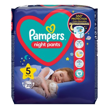 Pampers Night Pants 5 (12-17 kg), pieluchomajtki jednorazowe na noc, 22 szt.