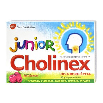 Cholinex Junior, pastylki do ssania, smak malinowy, 16 szt.