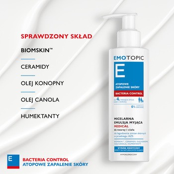 Emotopic Bacteria Control, myjąca emulsja micelarna Medical, 190 ml