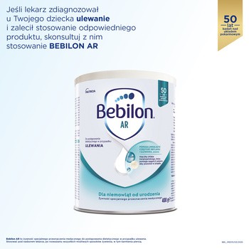 Bebilon AR, do postępowania dietetycznego w przypadku ulewań dla niemowląt od urodzenia, proszek, 400 g