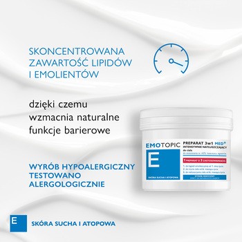 Emotopic Med+, preparat 3w1 intensywnie natłuszczający do ciała, do stosowania w AZS, łuszczycy, egzemie, 500 ml