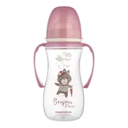 Canpol Babies Easy Start, butelka antykolkowa z uchwytami Bonjour Paris, różowa, 300 ml, 1 szt.