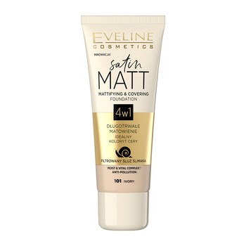 Eveline Cosmetics Satin Matt, matująco-kryjący podkład do twarzy nr 101 w kolorze Ivory, 30 ml