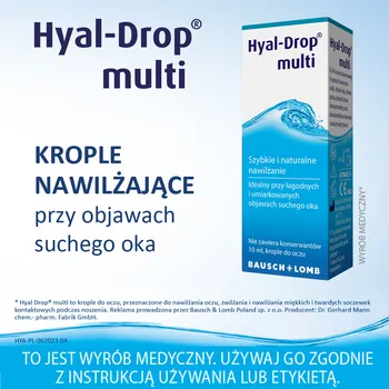 Hyal-Drop Multi, krople do oczu i soczewek, nawilżające, 10 ml