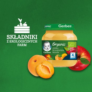 Gerber Organic, deser jabłko, brzoskwinia, morela, 4 m+, 125 g