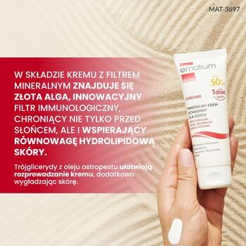 Emolium Suncare, mineralny krem ochronny, SPF 50+, 50 ml