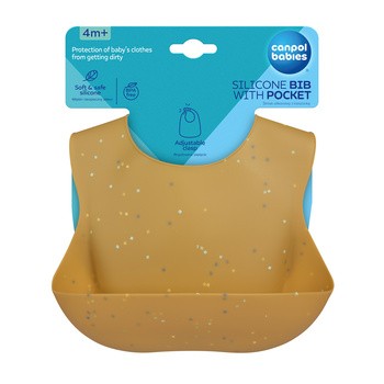 Canpol Babies, śliniak silikonowy z kieszonką Dots, żółty, 1 szt.