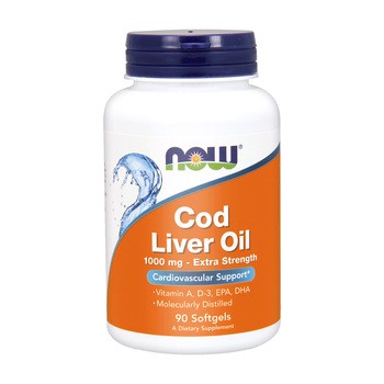 Now Foods, Cod Liver Oil Extra Strength, 1000 mg, kapsułki, 90 szt.