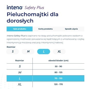 Inteno Safety Plus, pieluchomajtki dla dorosłych, XL, 15 szt.