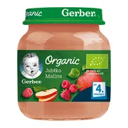 Gerber Organic, deser jabłko malina, 4 m+, 125 g