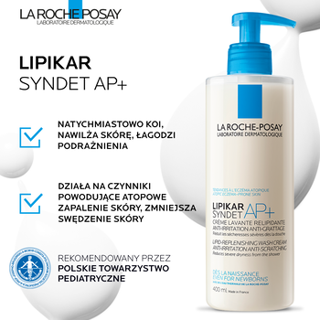 La Roche-Posay Lipikar Syndet AP+, krem myjący uzupełniający poziom lipidów, przeciw podrażnieniom skóry, 400 ml