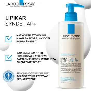 La Roche-Posay Lipikar Syndet AP+, krem myjący uzupełniający poziom lipidów, przeciw podrażnieniom skóry, 400 ml