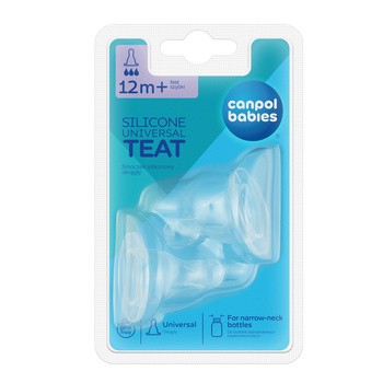 Canpol, silikonowy smoczek na butelkę, okrągły, szybki, 12 m+, 2 szt.