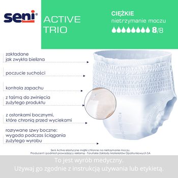Seni Active Trio, elastyczne majtki chłonne, rozmiar XL, 10 szt.