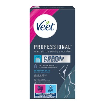 Veet Easy-Gel, plastry do depilacji z woskiem dla skóry wrażliwej, 12 szt.